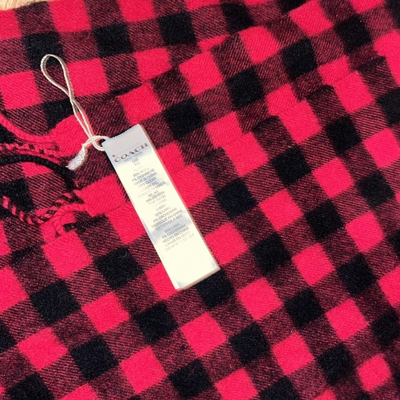 Coach Wool Cashmere Blend Buffalo Check Plaid Scarf Red Men's Preppy - Picture 4 of 4